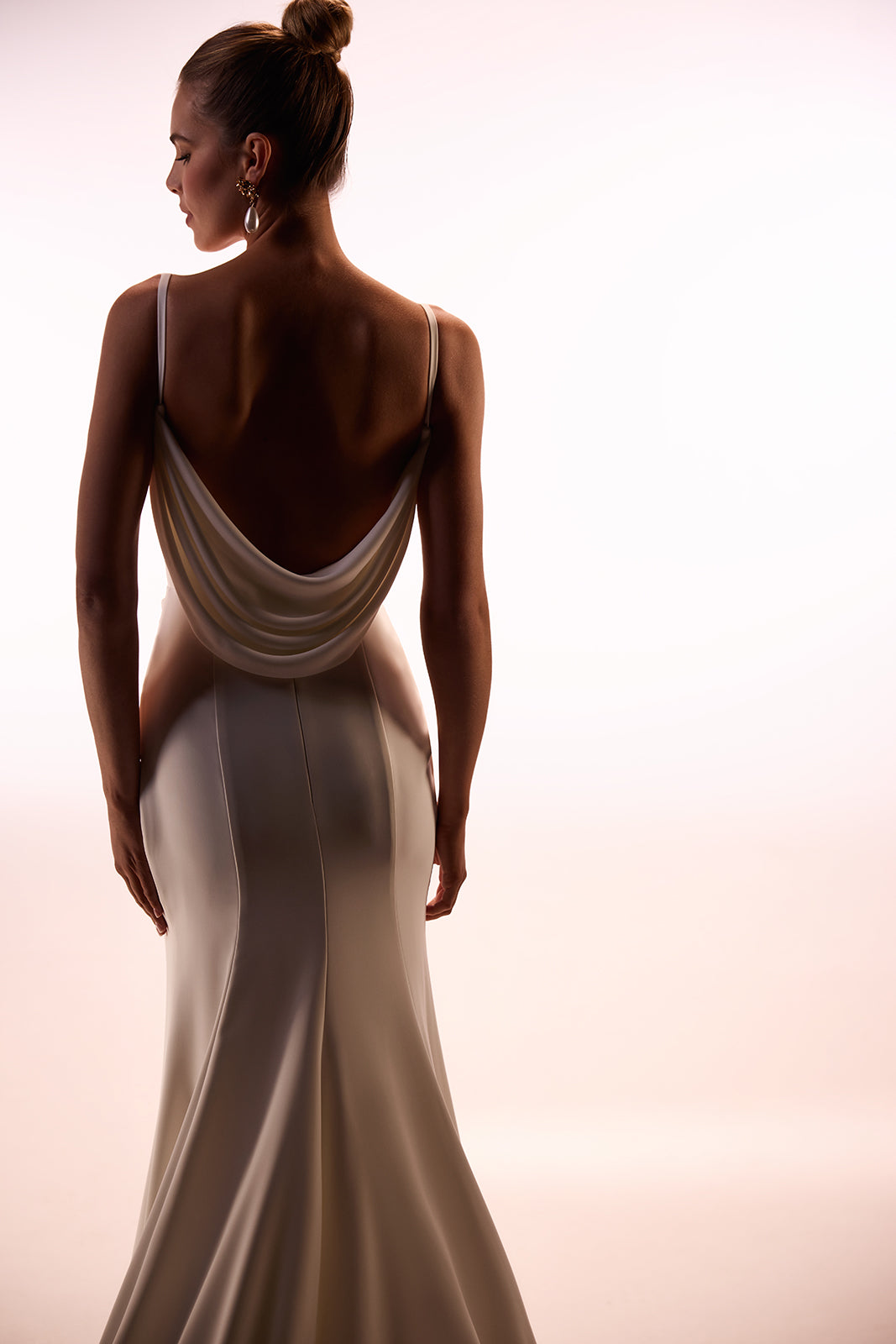Plain classic wedding dress Charmony from DAMA Couture (studio back photo)