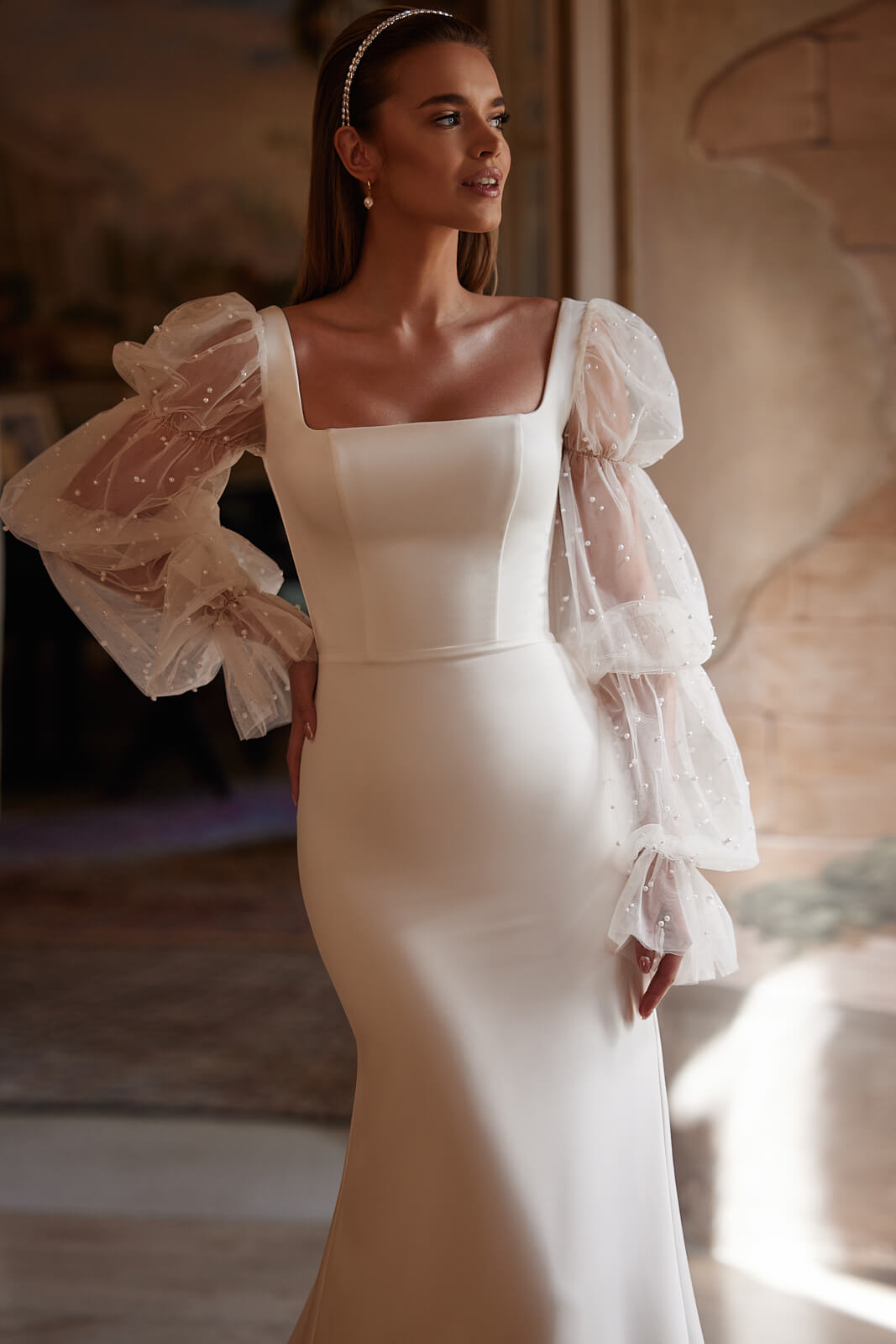 Wedding dress Clara – mermaid wedding dress with long sleeves, DAMA Couture.