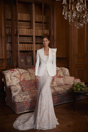 Irulian jacket - structured bridal jacket with long sleeves, worn over the Irulian wedding dress.