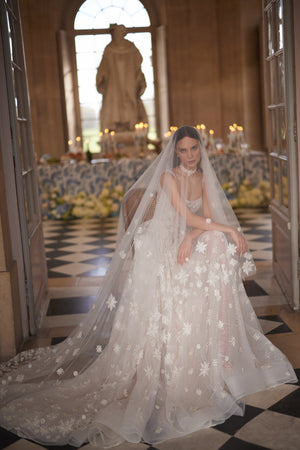Milkyway veil - long veil scattered with beaded detail, worn with the Milkyway wedding dress.